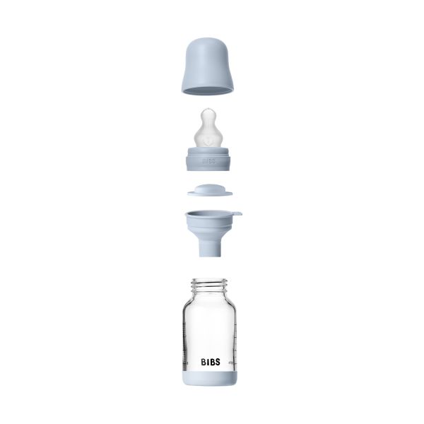 BIBS Fles - Slow Flow - 120 ml - Silicone/Glas - Baby Blue