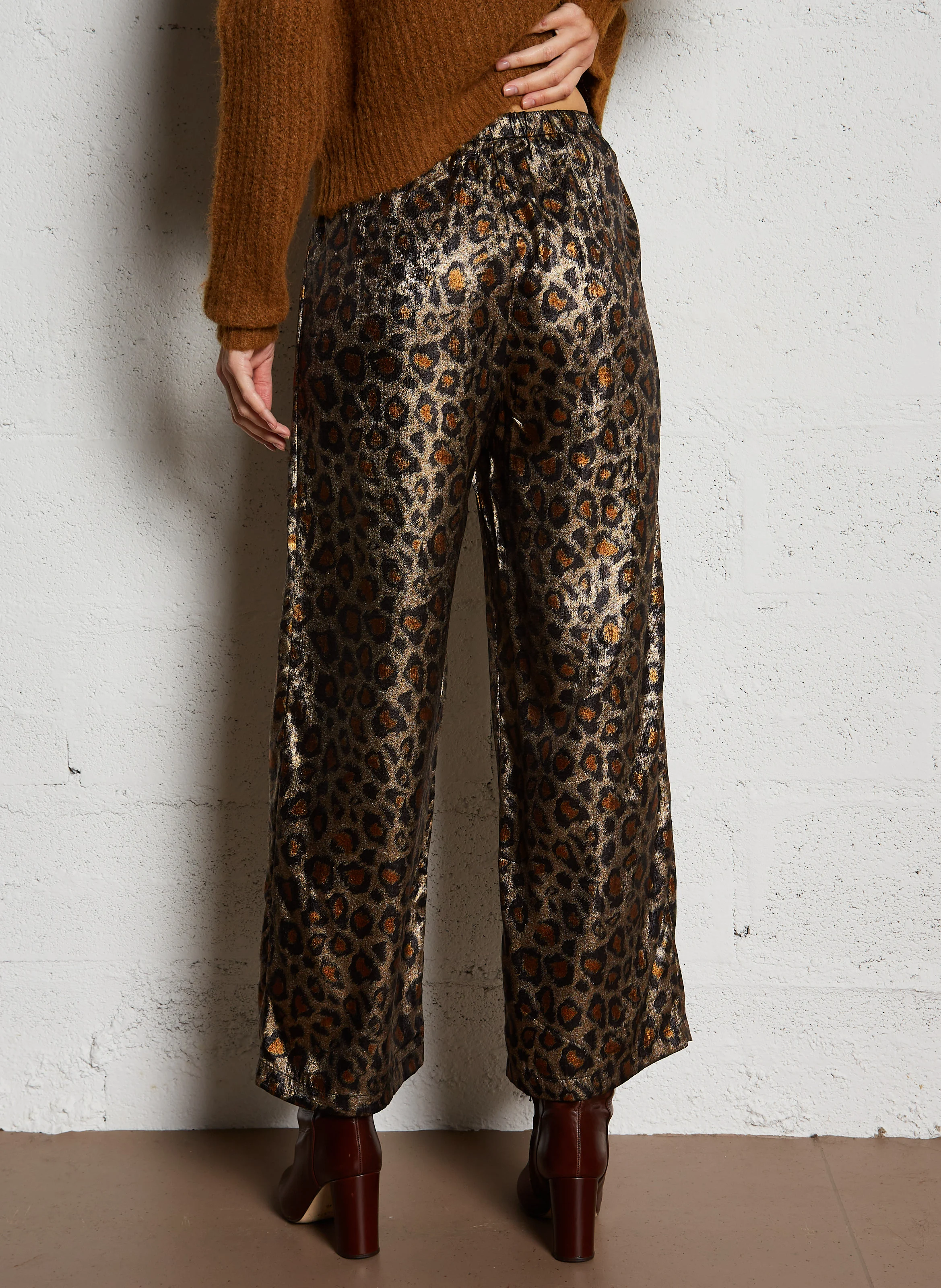 Pantalon large imprimé léopard | Doré