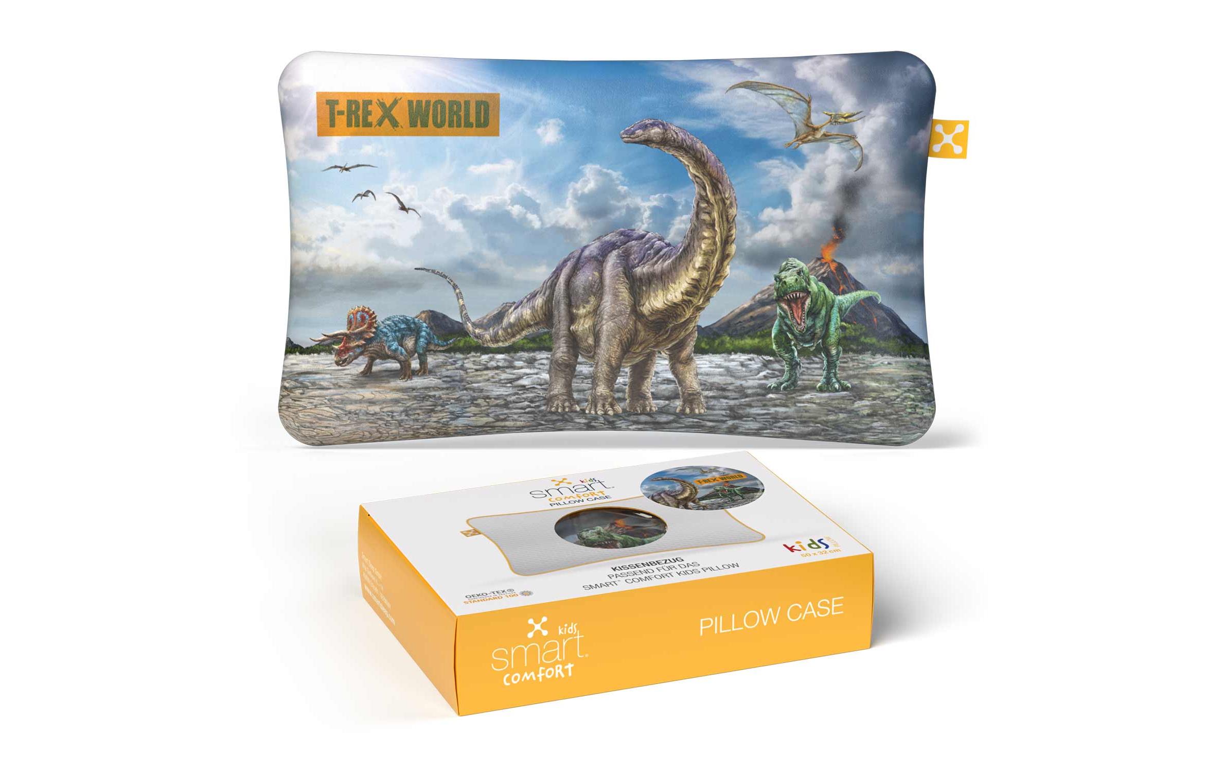 Kinder Kopfkissenbezug Comfort T-Rex-World 50 x 32 cmKissenhülle mit Dinosaurier-Motiv