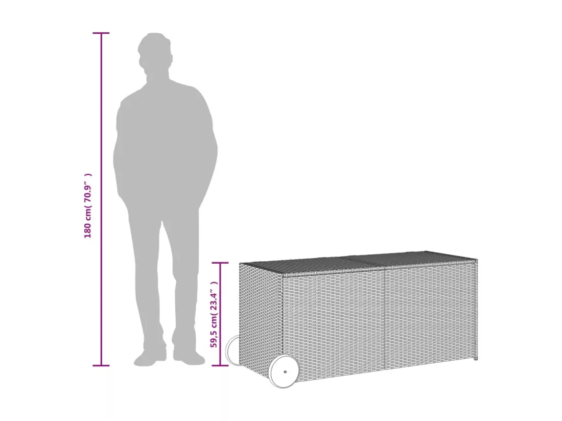 Boîte de rangement de jardin et roues gris 283L résine tressée