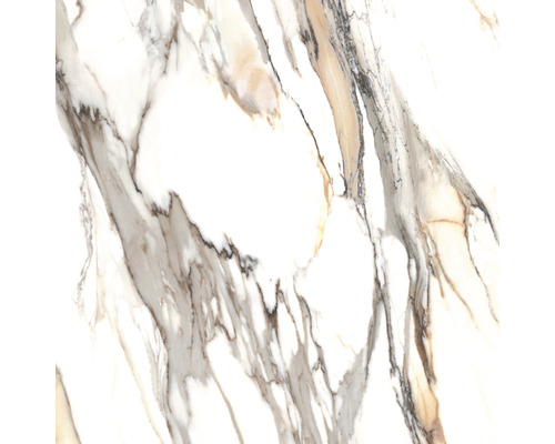 Porseleinen steengoed wand- en vloertegel Calacatta 119,7 x 119,7 x 0,8 cm goud mat gerectificeerd