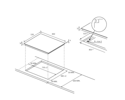 Frameloze inductiekookplaat HAIER 800 x 520 mm 6 inductiekookzones HAMTSJP86MC/1