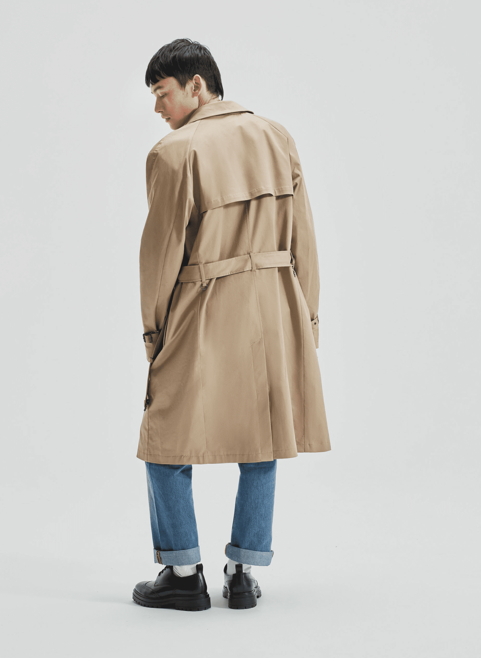Trench droit col classique en coton bio mélangé| Beige