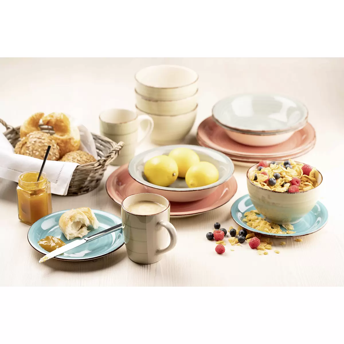 Geschirr-Set 16tlg. LUMACA blau,grün,rosa,türkis