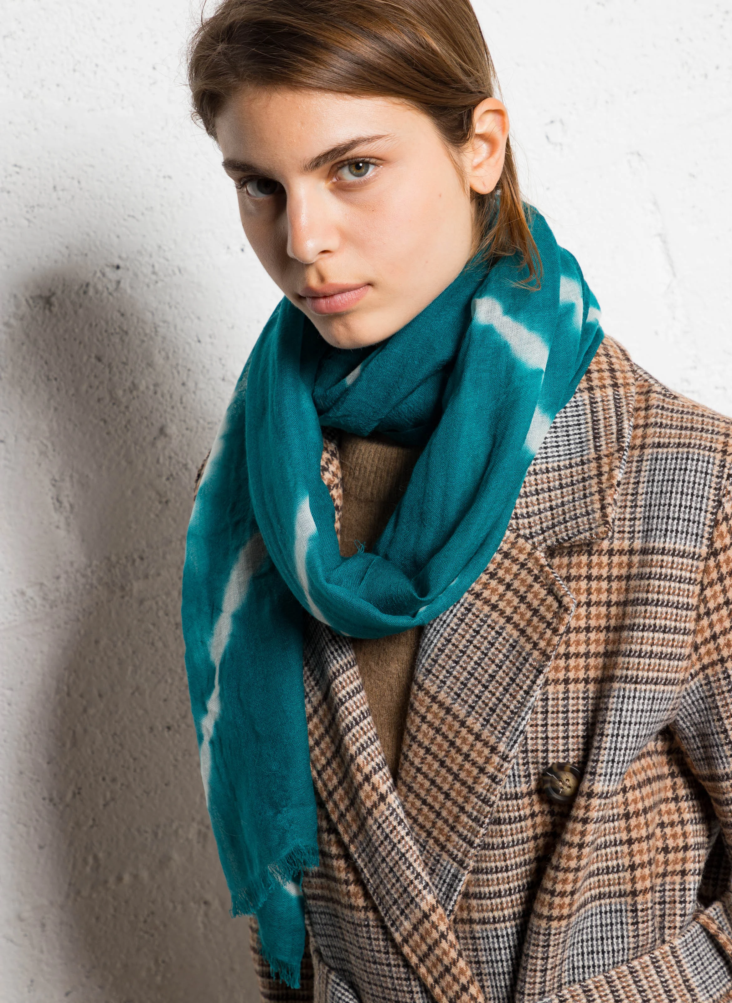 Foulard imprimé en laine | Bleu