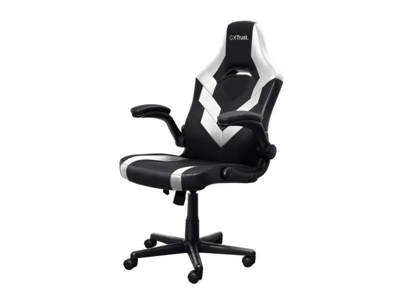 Trust GXT 703W RIYE - Spillestol - armstøtter - L-formet - vippe - drejeled - syntetisk læder, elastisk stof - hvid