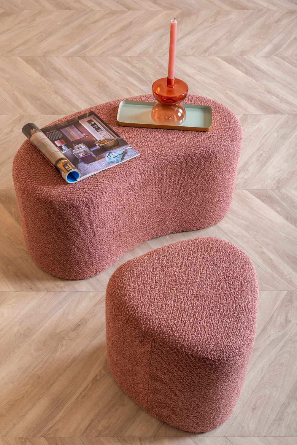 Pouf Ada wave bouclé faded pink