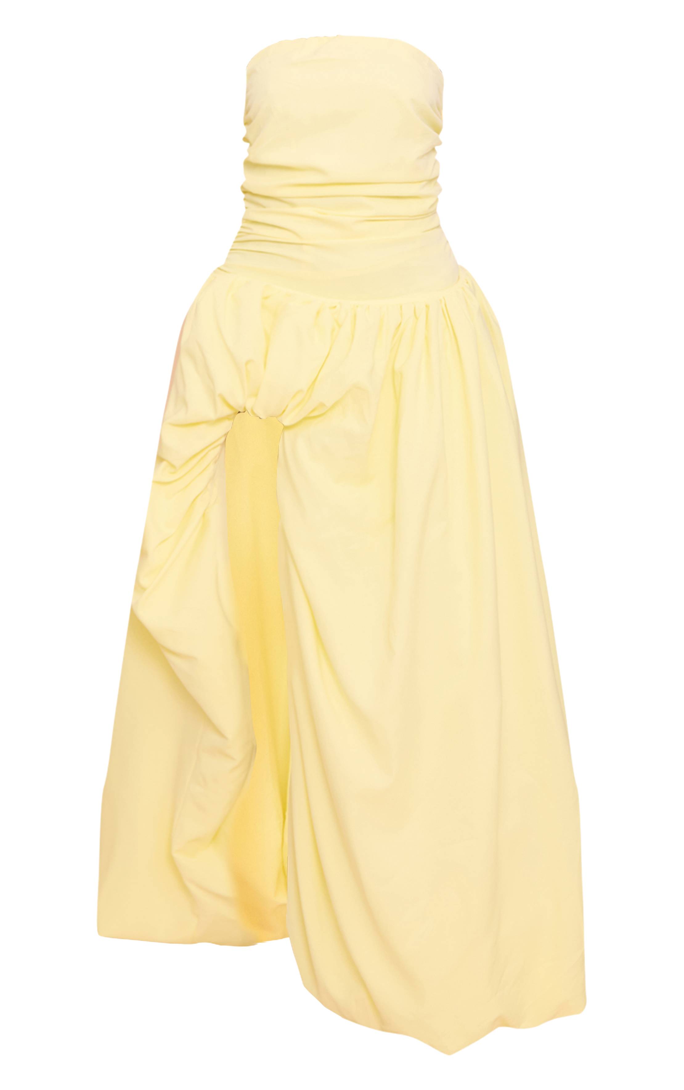 Citron Robe Longue Bustier Froncée À Fente