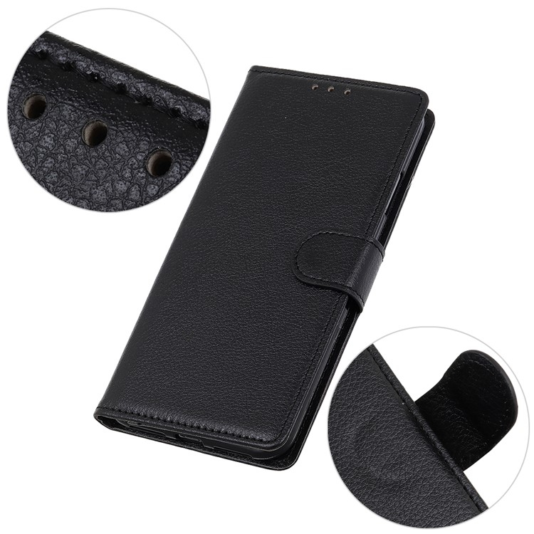 Samsung Galaxy A36 Leder Tasche Flip Cover Litchi Look - Schwarz