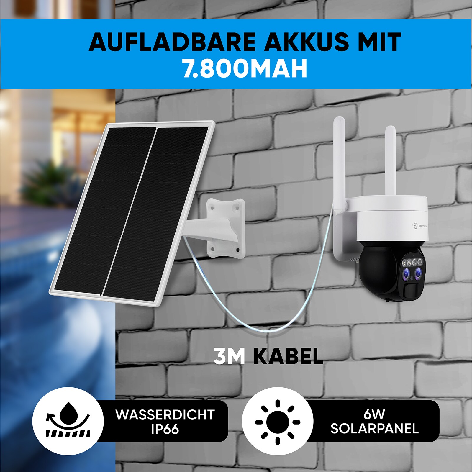 LUVISION 4G / LTE DUO PTZ Solar Überwachungskamera Kamera für SIM Karte Zoom Sirene