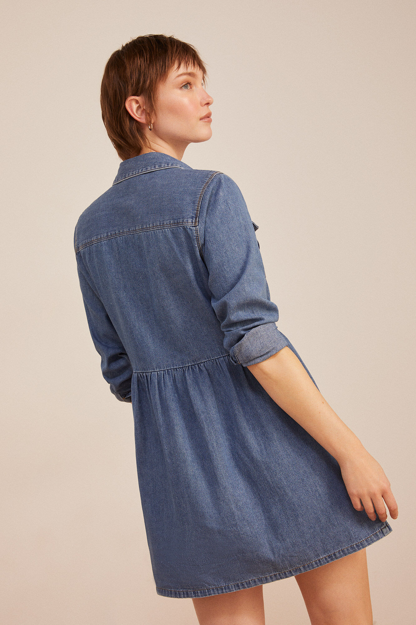 Vestido jeans sustentável com lavagem especial - Azul médio