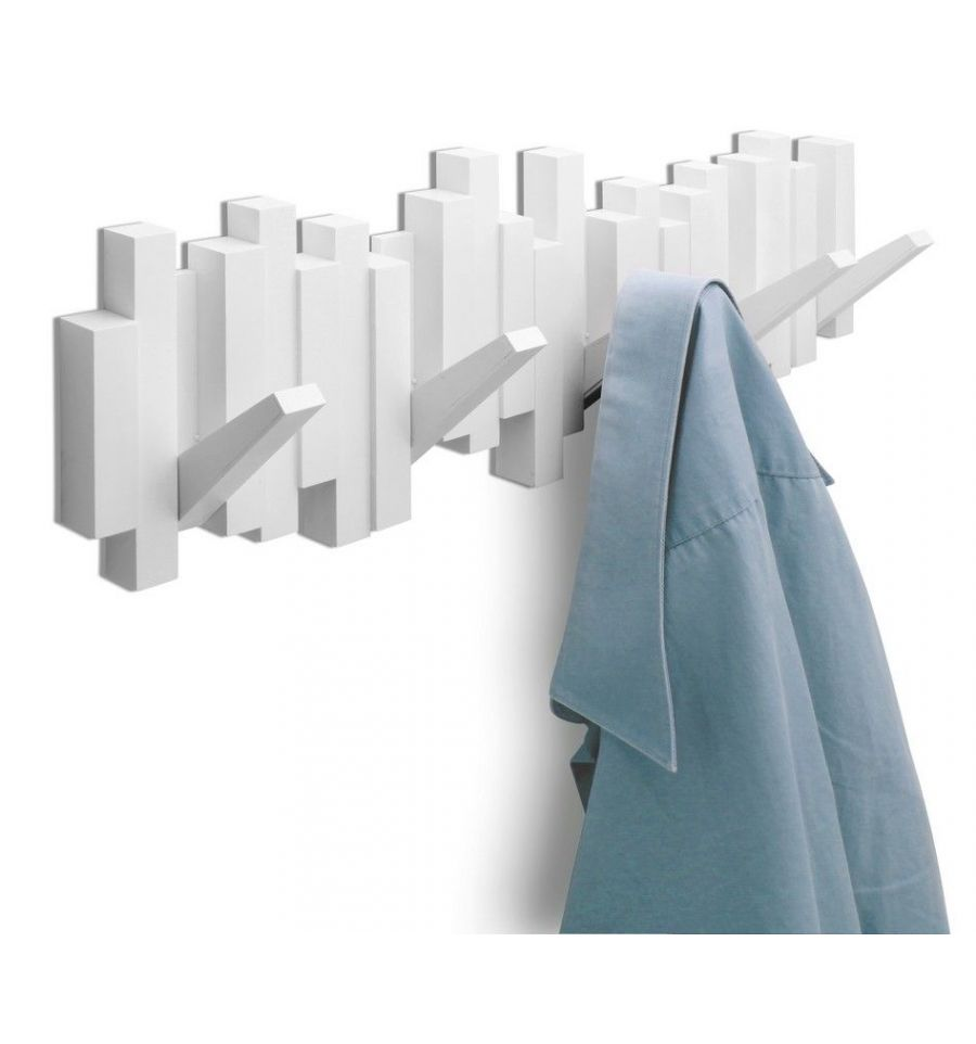 Wandkapstok Sticks met 5 ophanghaken wit