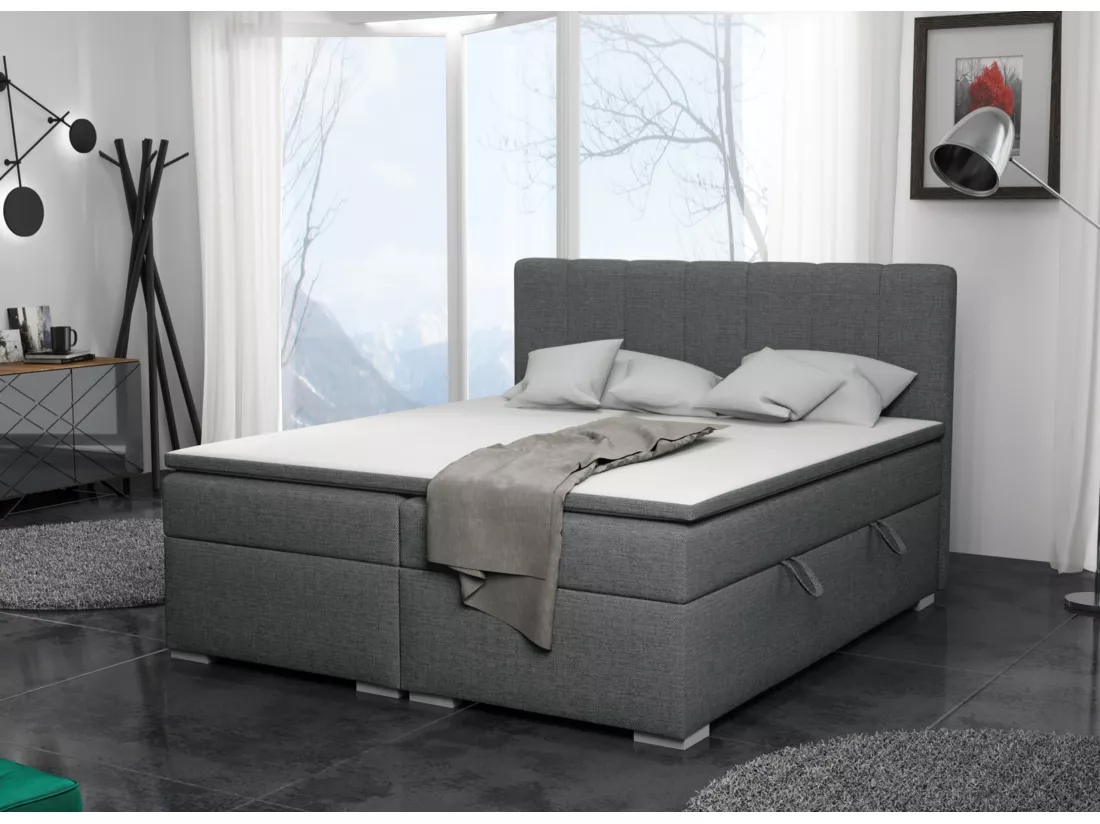 LIT BOXSPRING avec surmatelas Monaco 200x200 cm, gris foncé (Inari 94)