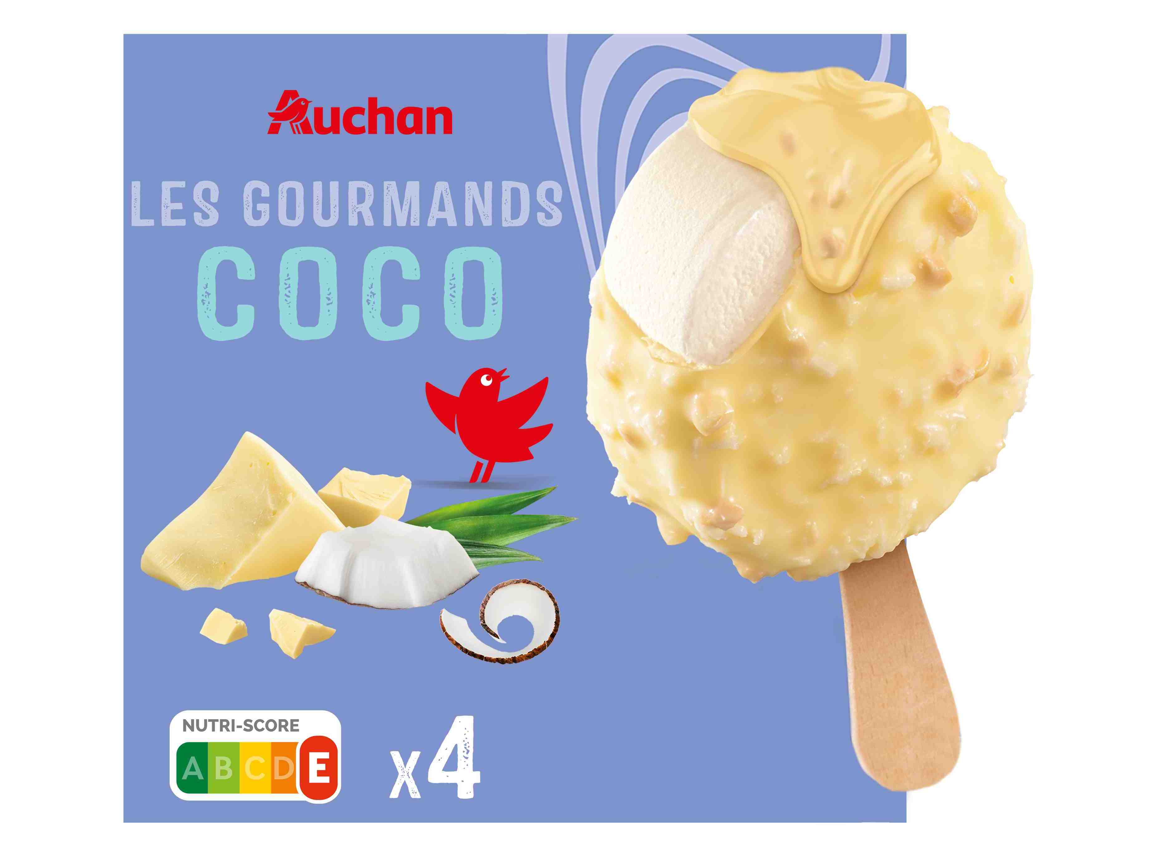 GELADO AUCHAN COCO COM COBERTURA CHOCOLATE BRANCO 4X70ML