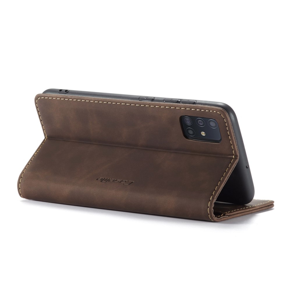 Samsung Galaxy A51 (2019) Leder Tasche Flip Wallet Etui mit Kartenfächern - Dunkelbraun