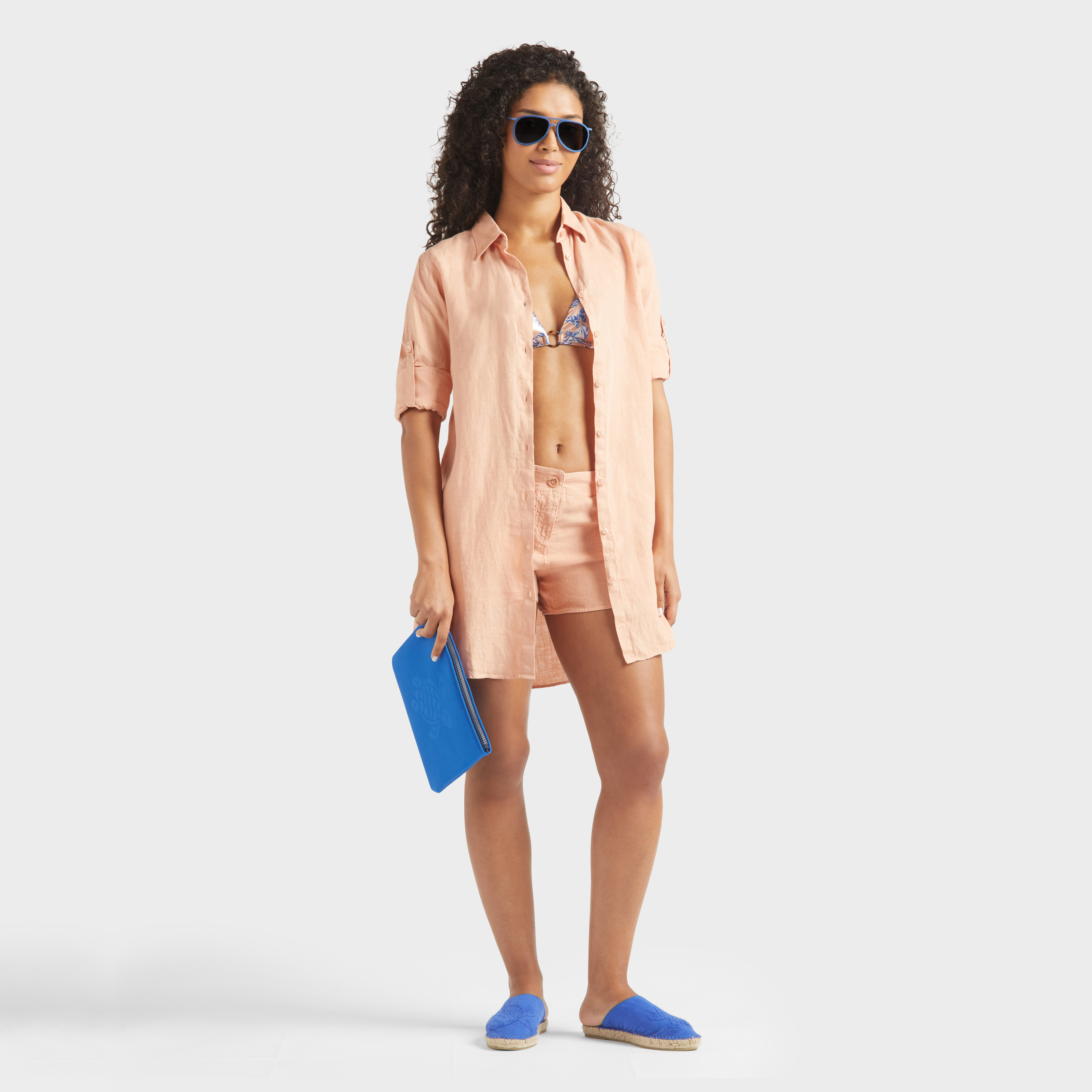 Bermuda en lin uni femme