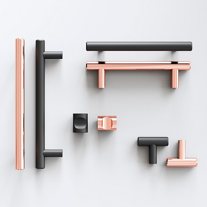Poignée de meuble en T GoodHome Dizel acier mat noir l.136mm x l.12mm x H. 35mm entraxe 96mm