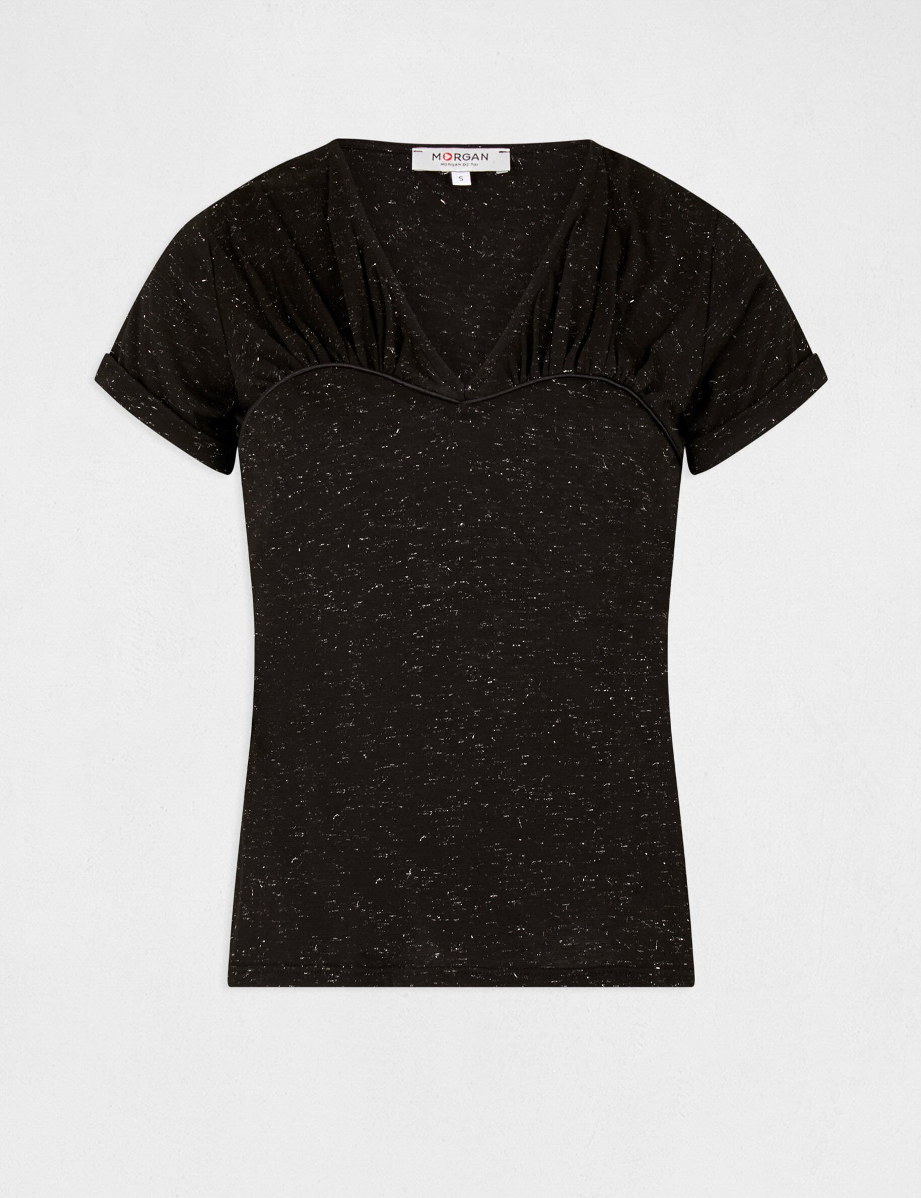 T-shirt manches courtes col en V noir femme - noir