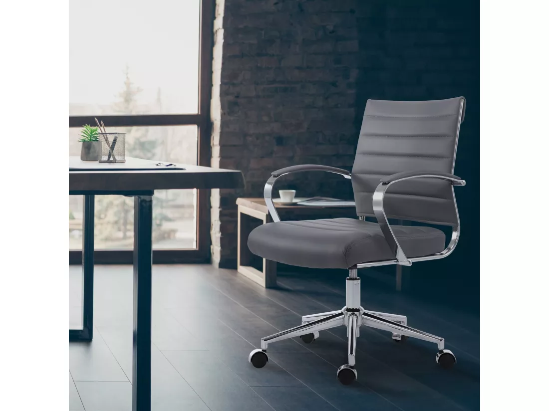 Chaise de bureau - Similicuir - Gris - Oakland