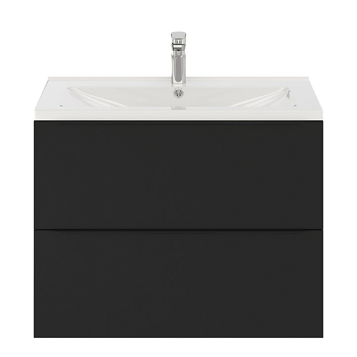 Ensemble salle de bains l.80 cm meuble à suspendre Imandra noir mat + plan vasque céramique blanc