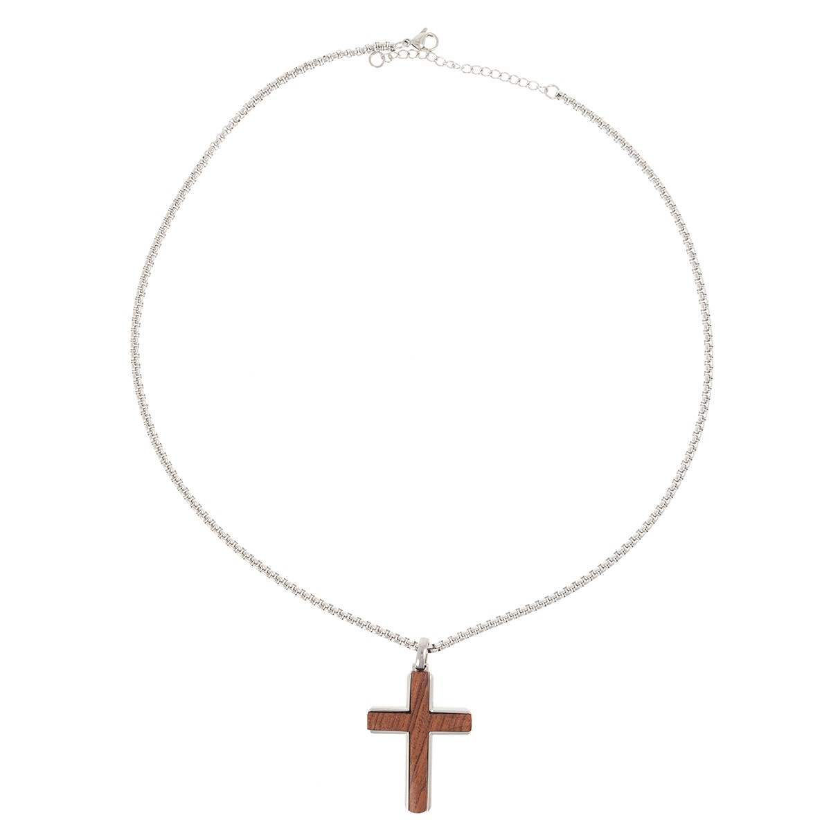 Collier acier avec pendentif croix en bois bubinga 50+5cm