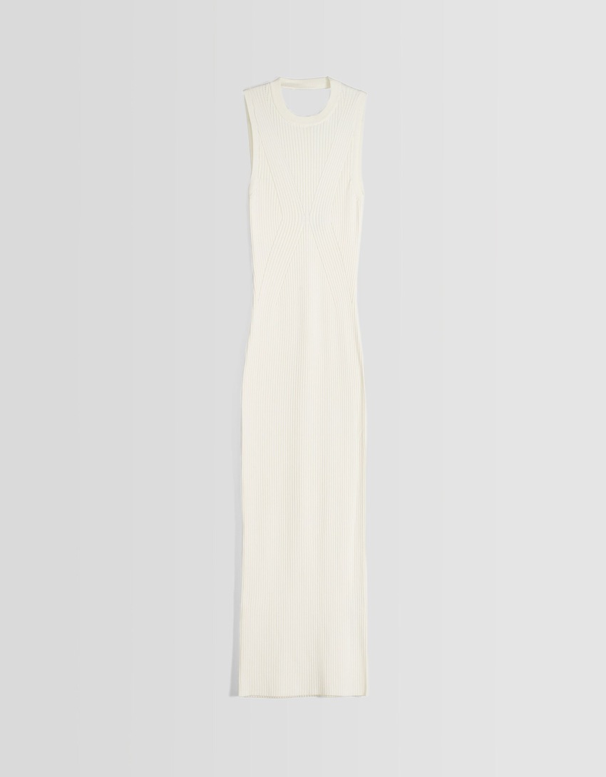 Vestido midi canelado de malha com costas abertas