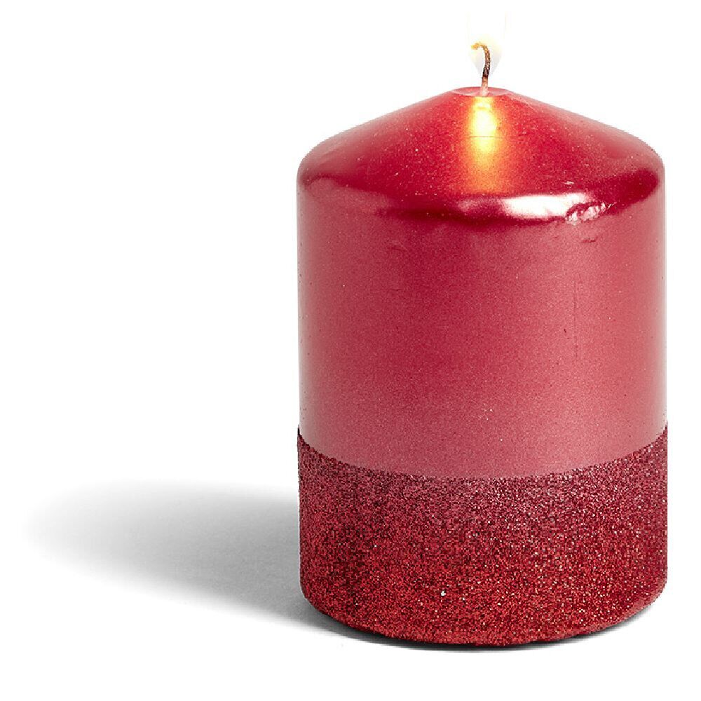 Bougie pilier pailleté rouge Ø7xH10 cm