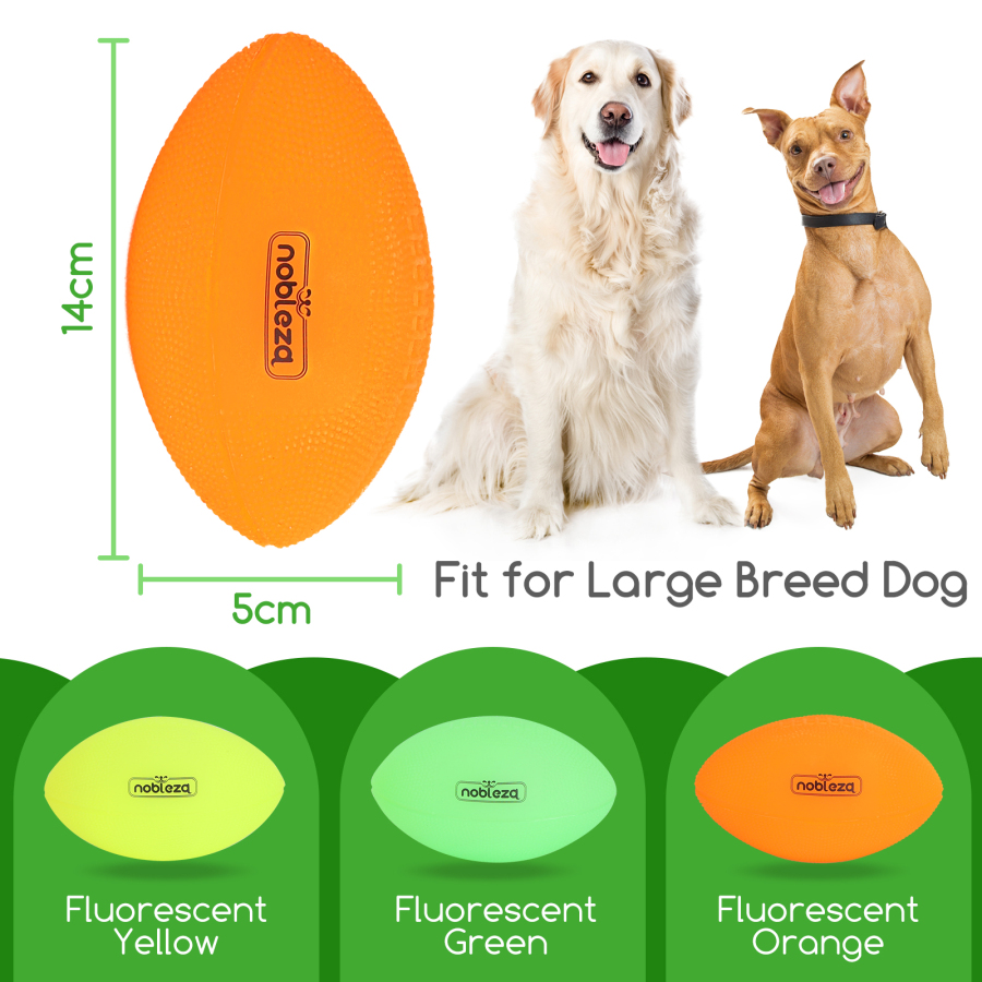 Bola para Cães Nobleza, Conjunto com 3 Unidades, Bola de Rugby que Brilha no Escuro, Bola de Borracha Natural para Cães, Brinquedo com Apito para Cães de Porte Médio e Grande (14 cm x 7,5 cm)