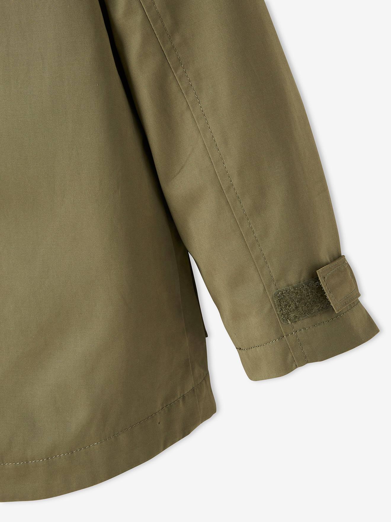 Parka 3 em 1 para meninos, verde-escuro liso com estampas.