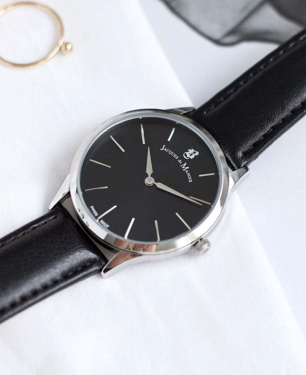 (Ø35mm) Swiss Made Emotion Quarz Leder Armbanduhr Analog (Gelenkumfang 190-220mm) - Weiss / Roségold