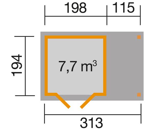 Weka Gartenhaus 321 + 115 cm Anbau