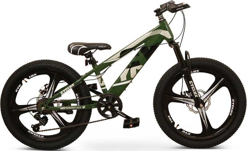 Cyclux - 22 Inch - Kinder Mountainbike - Army Green - 7-speed Shimano - Schijfremmen