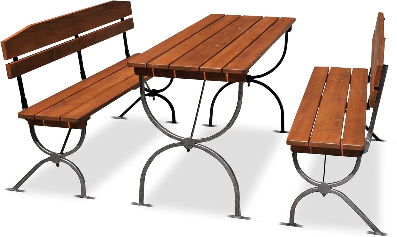 METRO Professional Bierzeltgarnitur, 3-TLG. Gartenmöbel Set, 1 Bier-Tisch 180 x 60 cm, 2 Bierbänke 180 x 36 cm, Klappbar, Braun/Silber