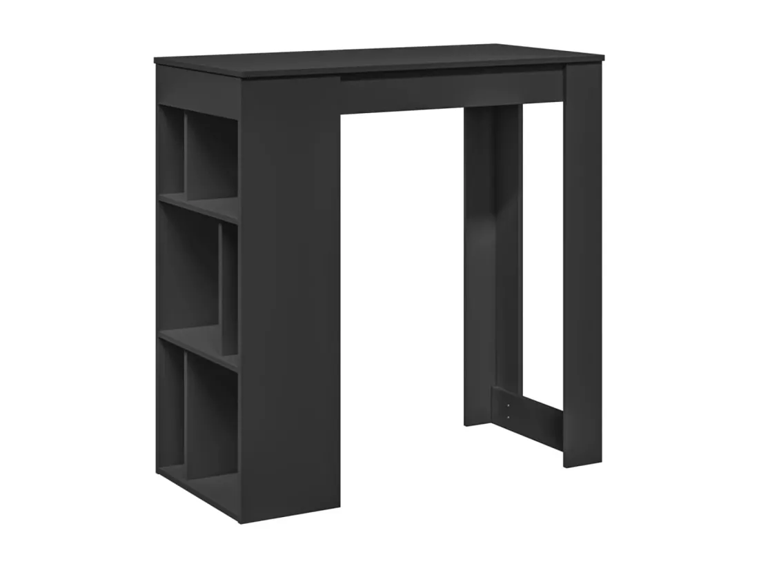 Table de bar avec étagères noir bois d'ingénierie