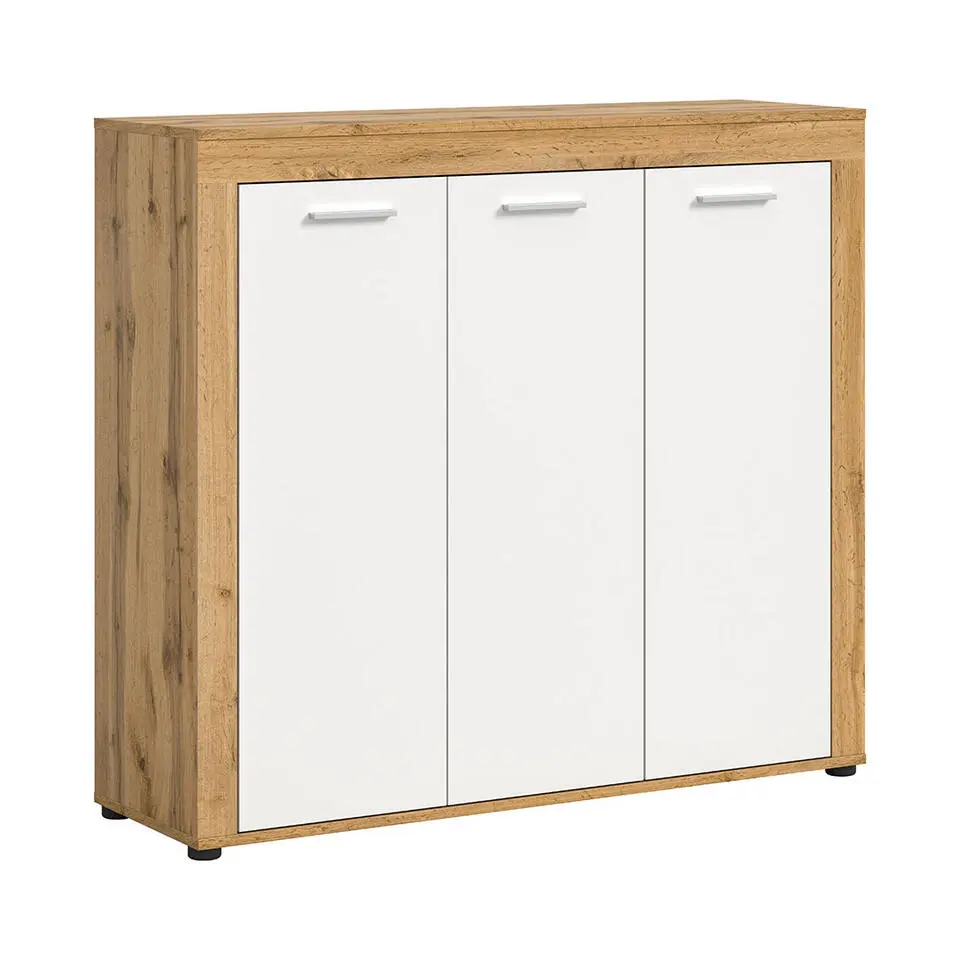 Hioshop Jam schoenenkast 3 deuren wit- eik decor