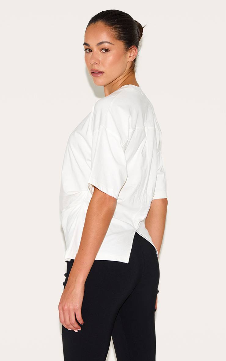 Crème T-shirt À Détail Froncé Sur Les Côtés