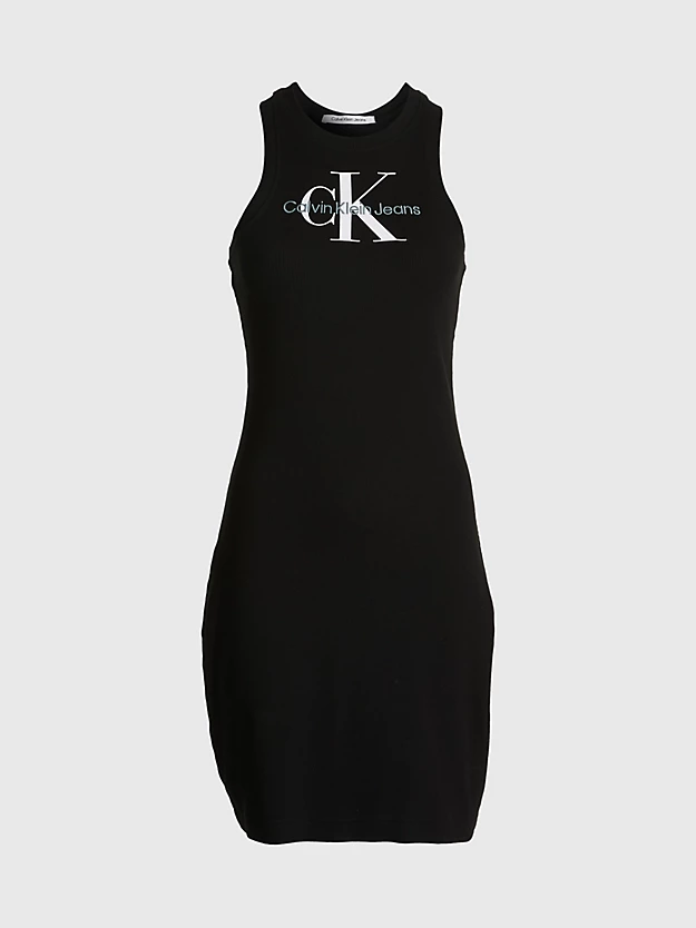 Vestido slip canelado com monograma e modelagem justa