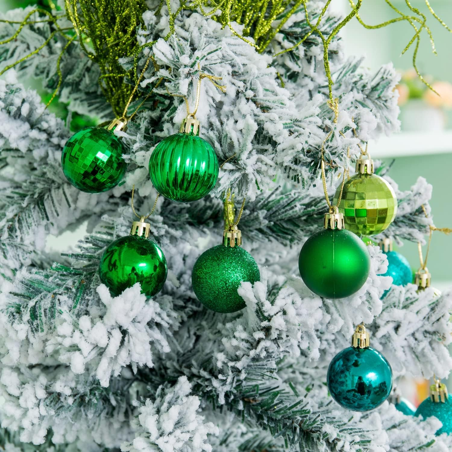 (36er Set) Ø6cm Christbaum Schmuck Glitzer Weihnachtskugeln Tannenbaum Home Deko - Grün