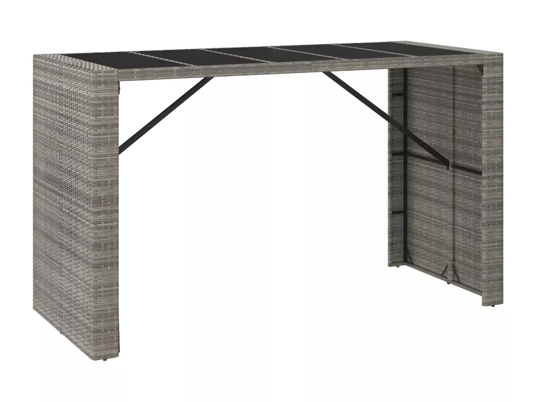 Prolenta Premium - Table de bar et dessus en verre gris 185x80x110 cm poly rotin