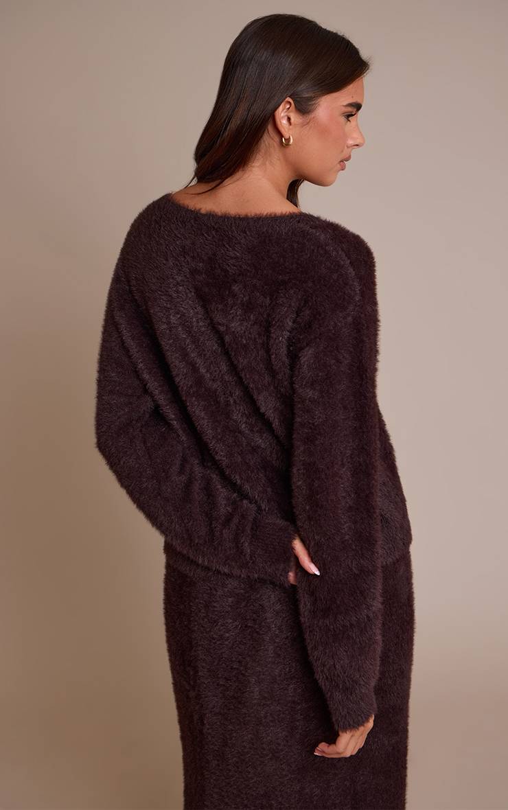 Chocolat Synthétiquell En Maille Duveteuse Col V Oversize