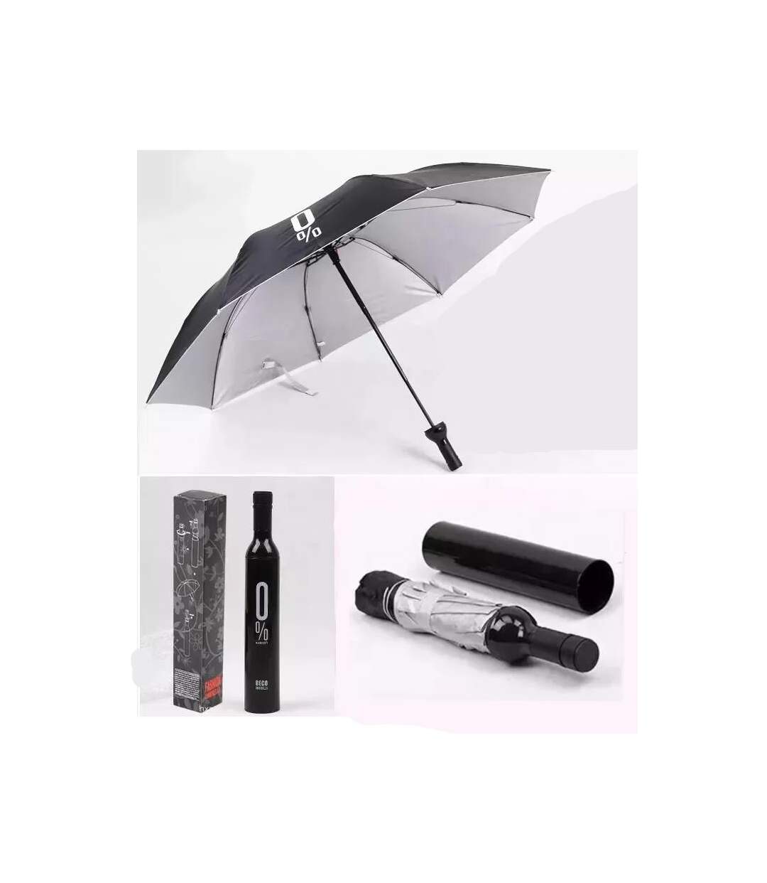 Parapluie pliant rose homme ou femme solide en forme de bouteille