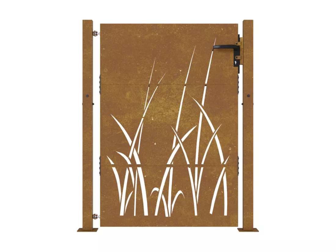Portail de jardin 105x155 cm acier corten conception d'herbe