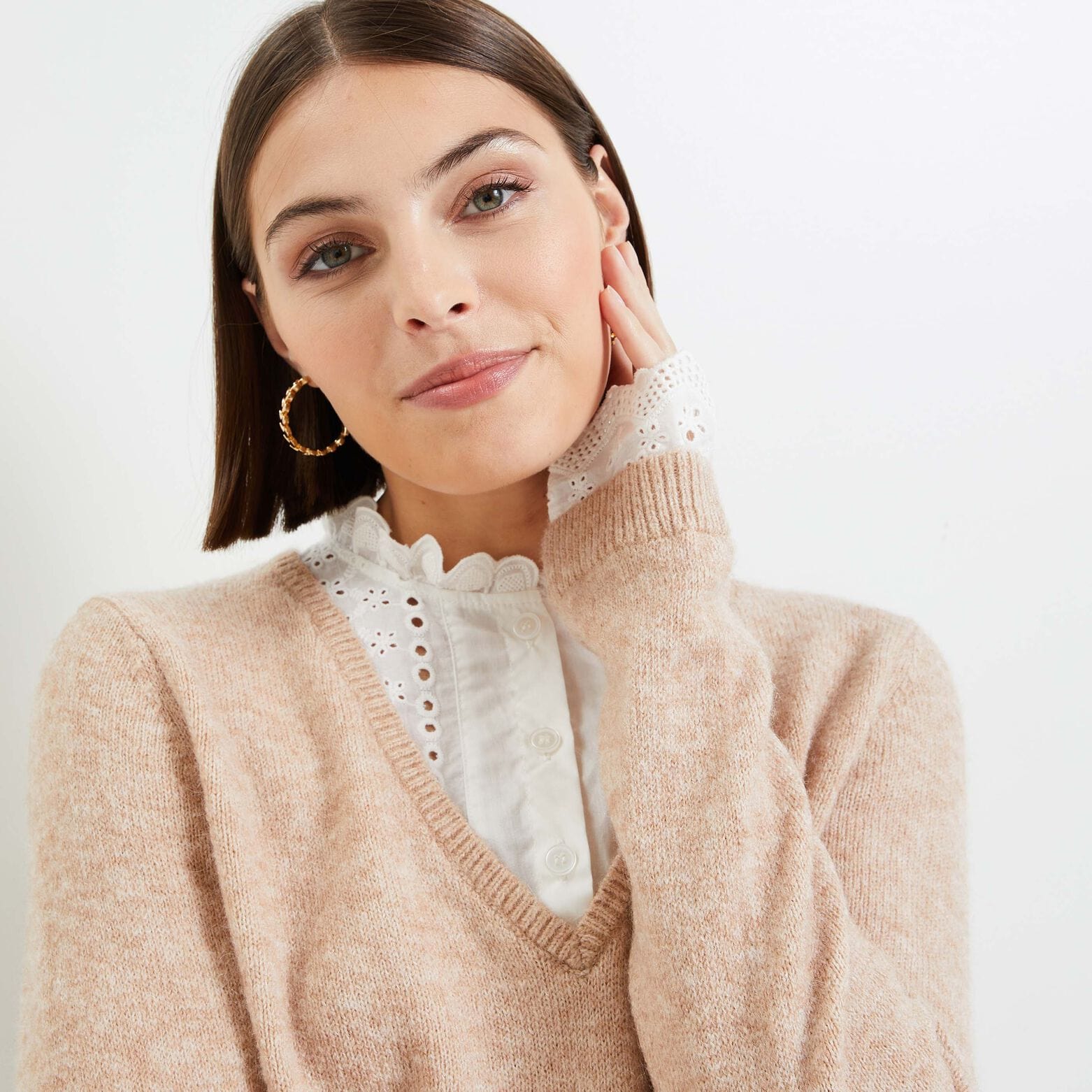 Pull bi matière femme