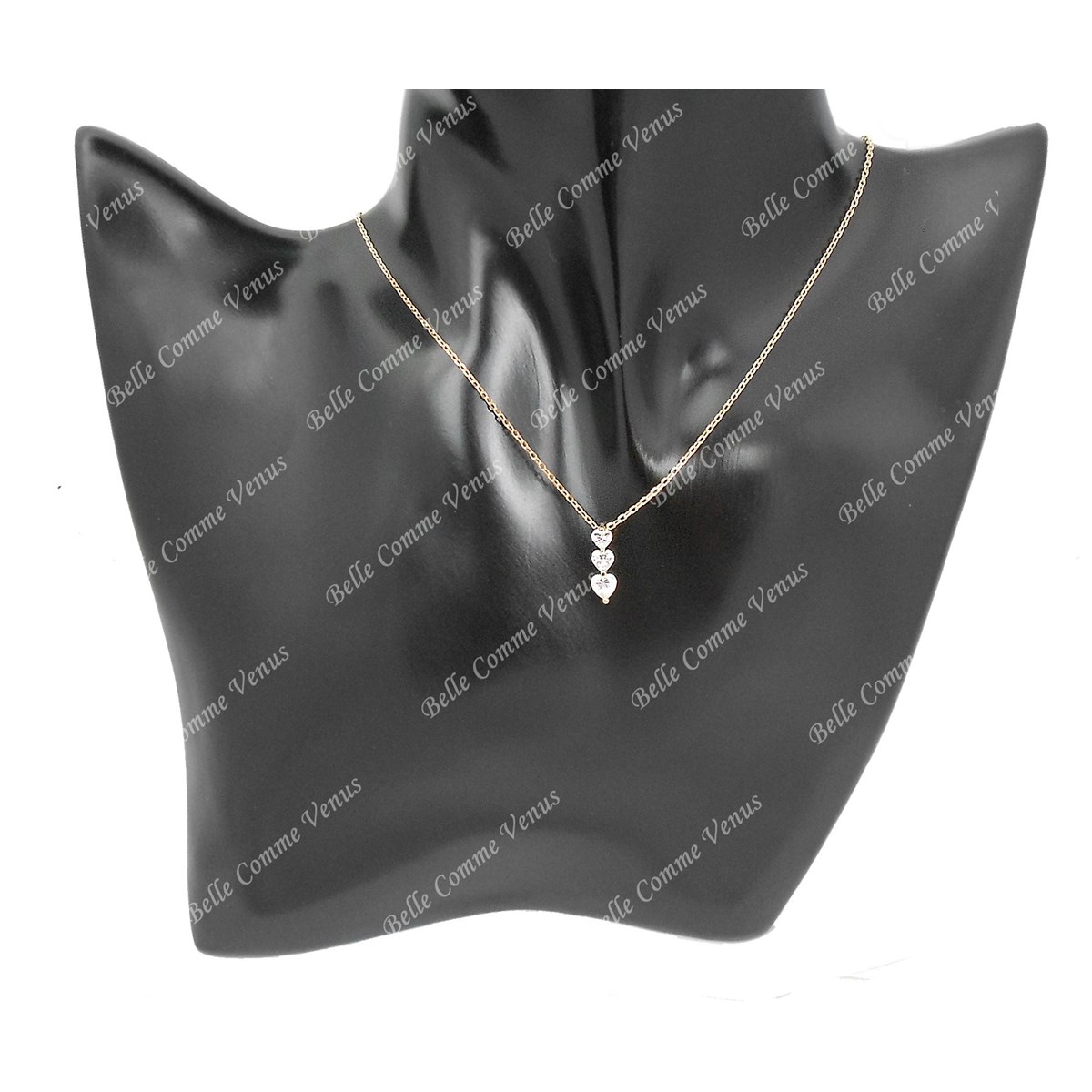 Collier 3 coeurs d'oxyde de zirconium Plaqué OR 750 3 microns