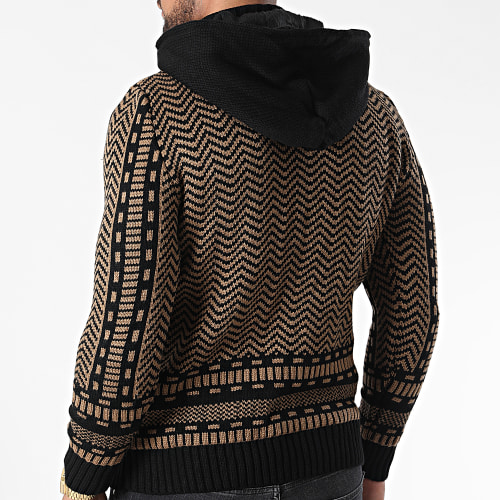 Gilet Zippé Capuche 3007 Noir Camel