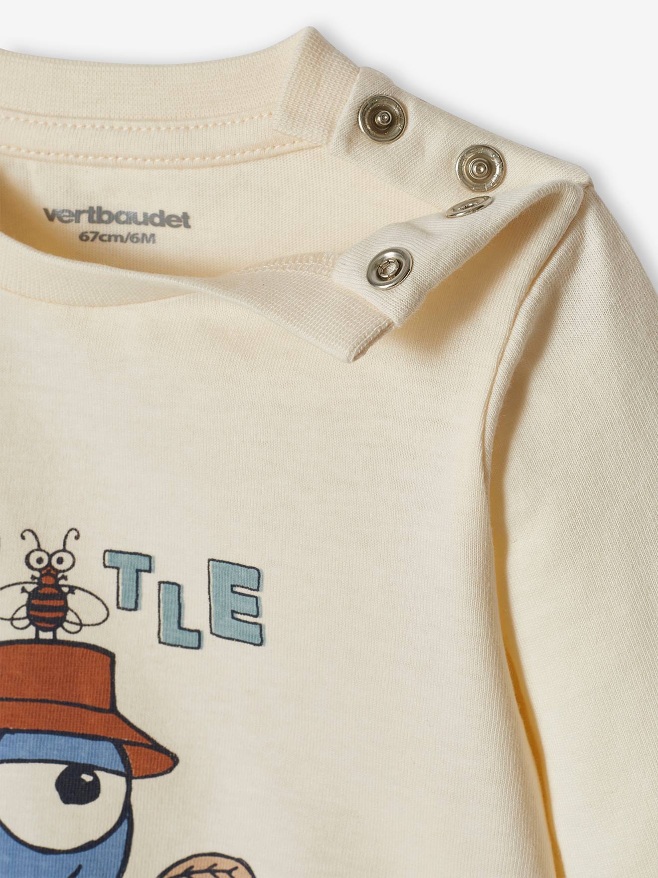 Camiseta estampada de manga comprida na cor cru para bebê