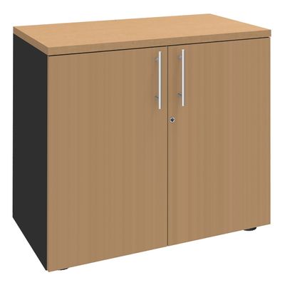Armoire basse EXPRIM/URBAN/LOFTER/LEVEL - H72 x L80 x P47 - 2 portes - Corps Anthracite - Dessus et portes imitation Hêtre