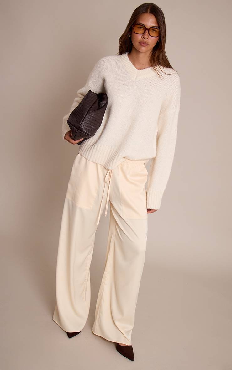 Butter Cream Pantalon Large Taille Basse En Satin Avec Cordon De Serrage