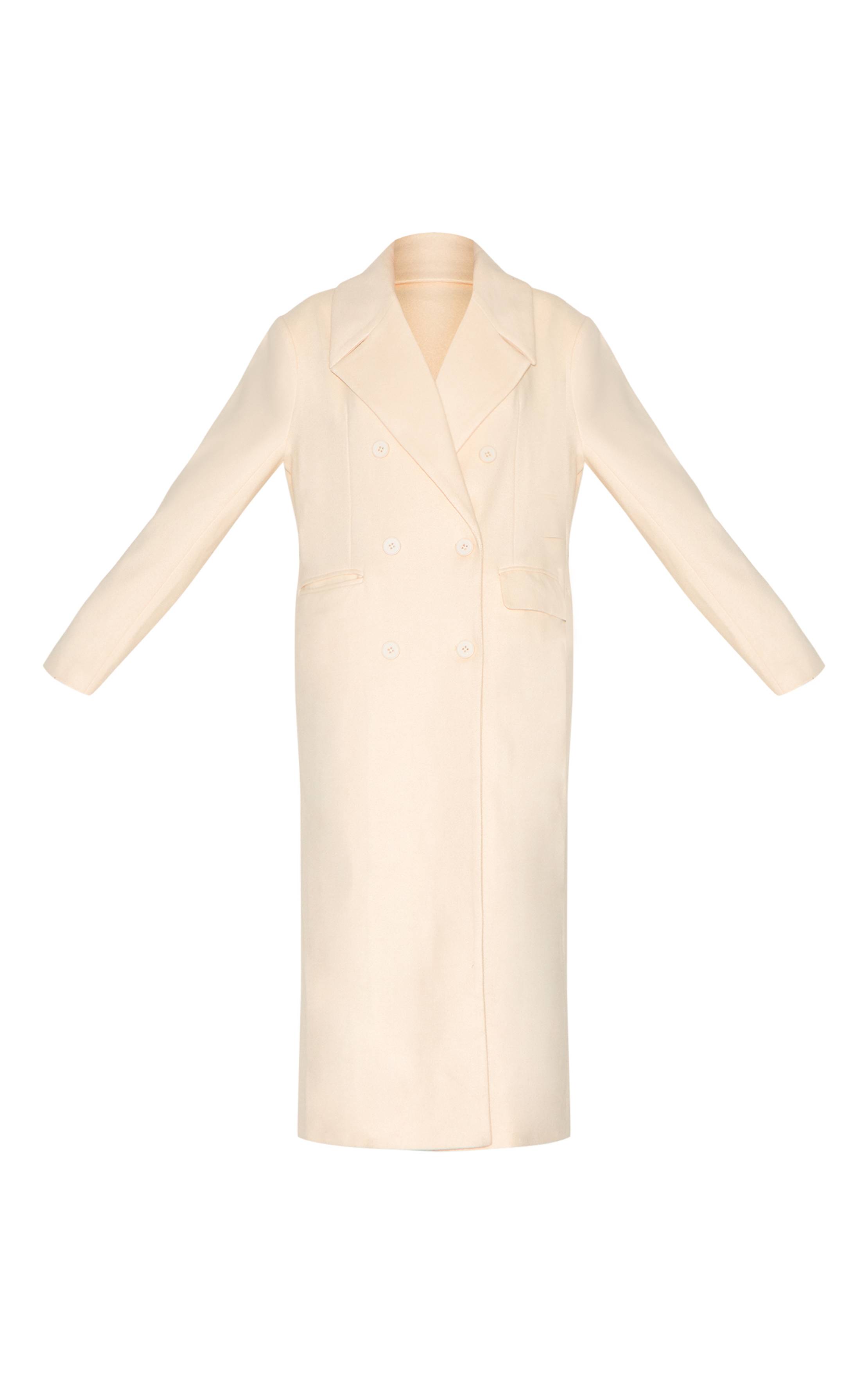Ecru Manteau Maxi Oversize À Double Boutonnage Aspect Laine