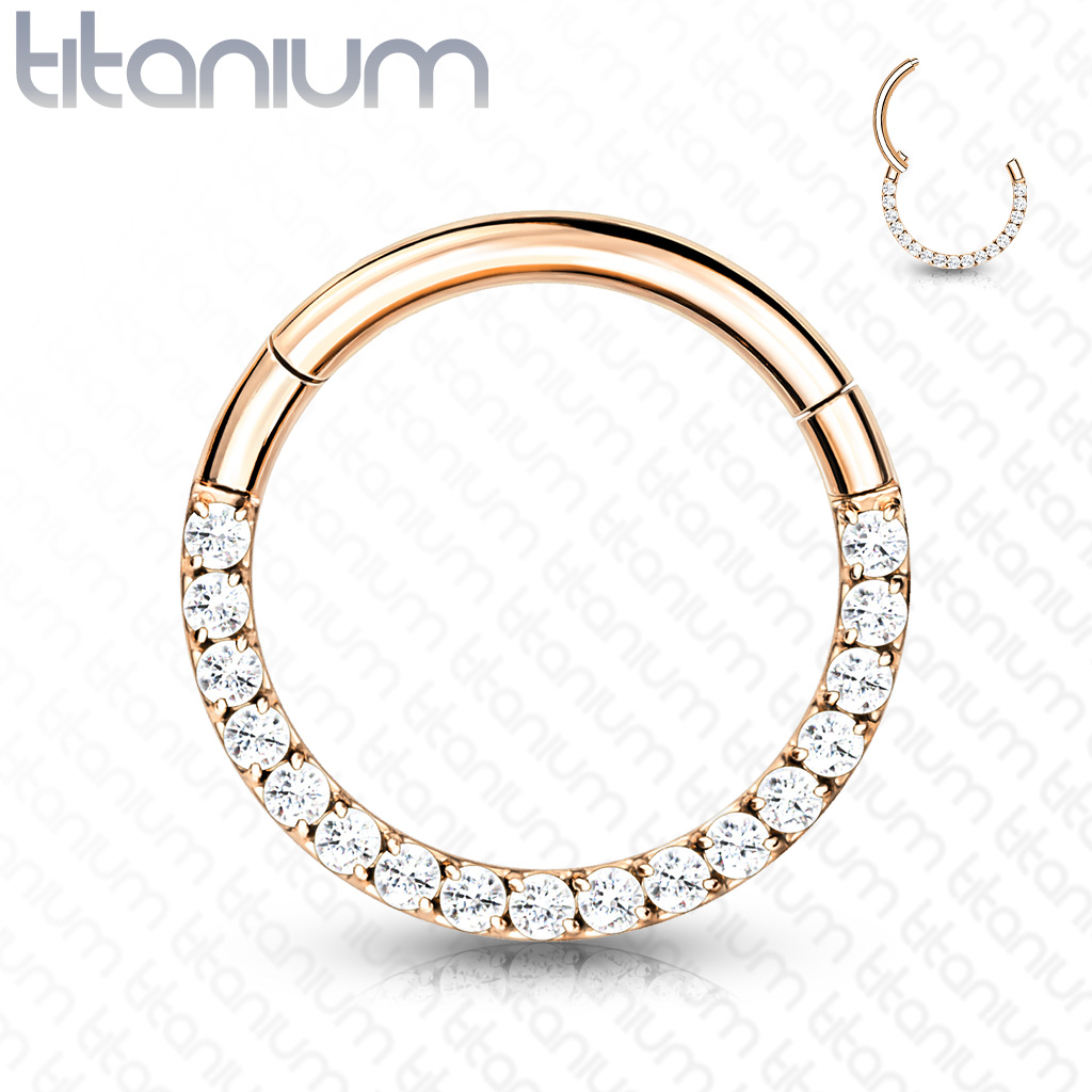 (8mm) Tragus / Helix G23 Titan Ohr Piercing Klickverschluss Ring mit Strass - Roségold